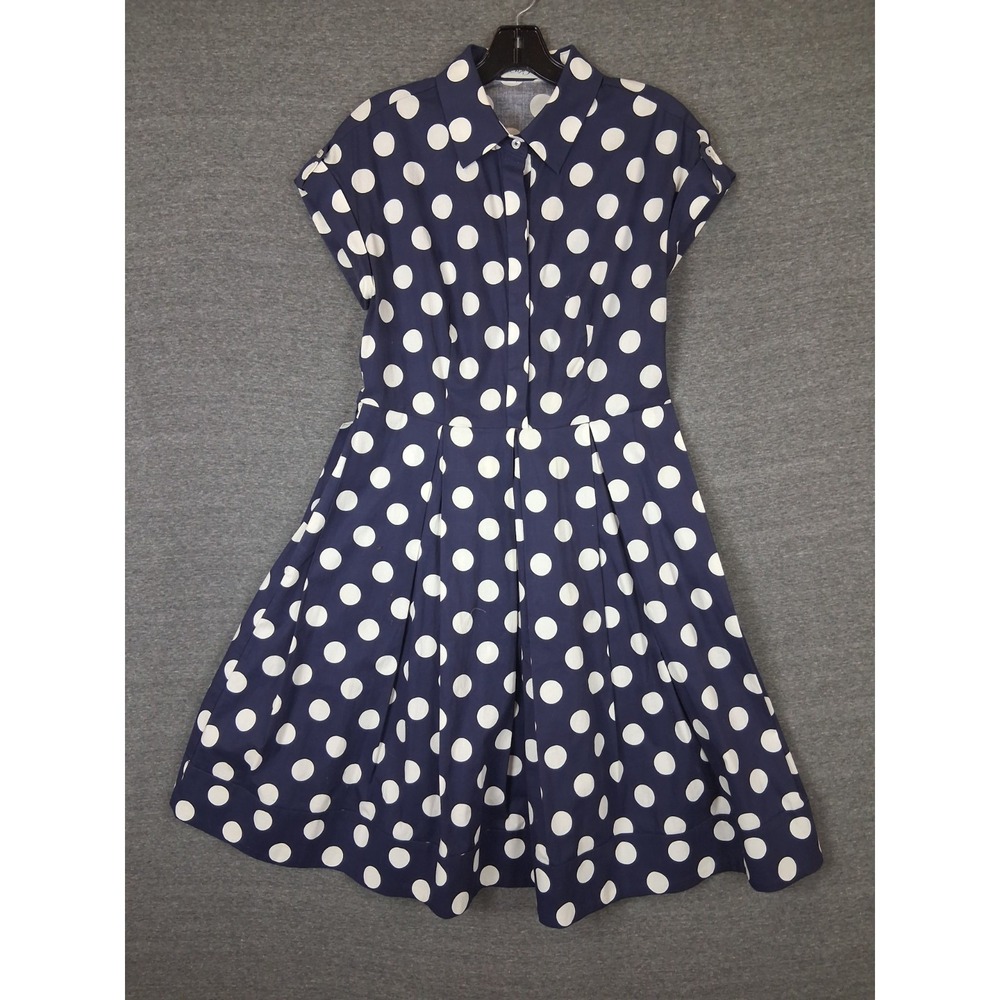 Eliza J Womens Dress 6 Blue White Polka‎ Dot Fit Flare Swing 50s 60s Tradwife